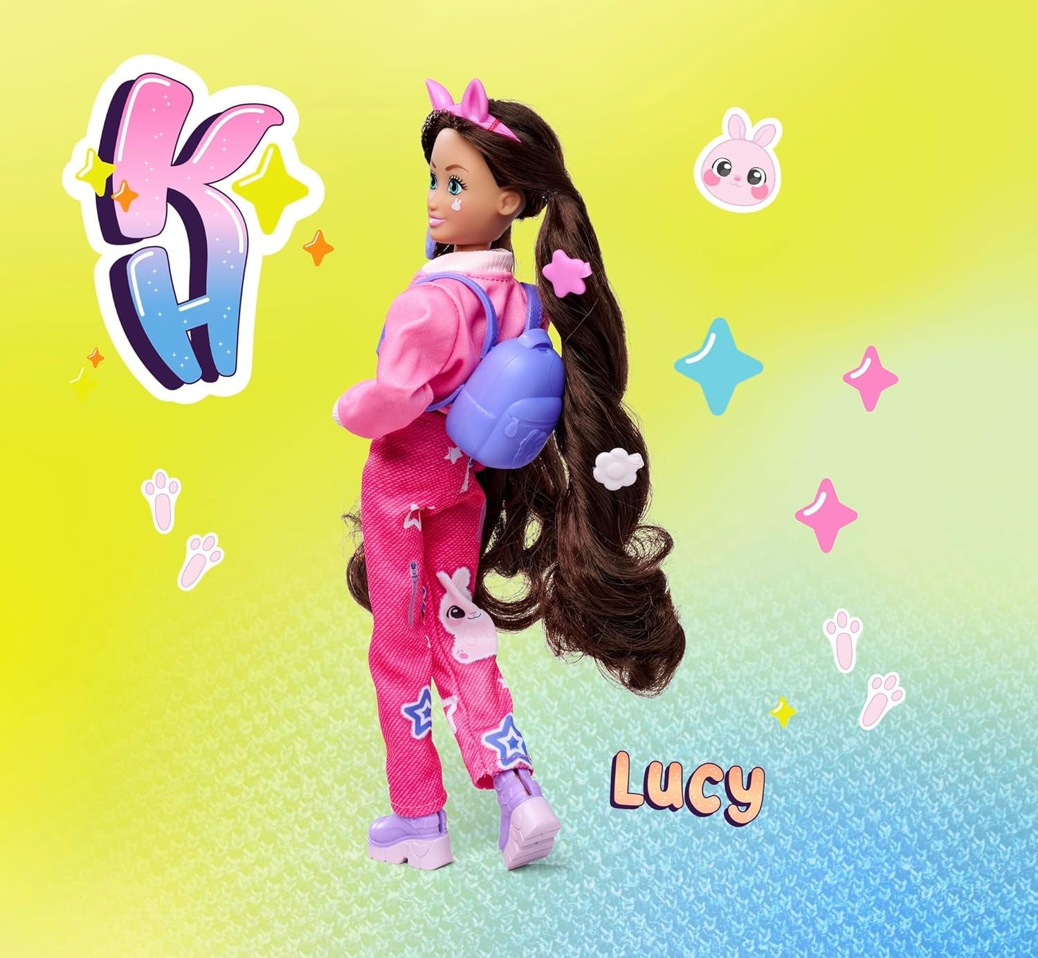 Simba 105953975 - Kawaii Hi Dress-Up Panenka Lucy (26 cm) - Kloubová kadeřnická panenka, králičí panenka s dlouhými vlasy a doplňky Hračka pro 4 roky a více