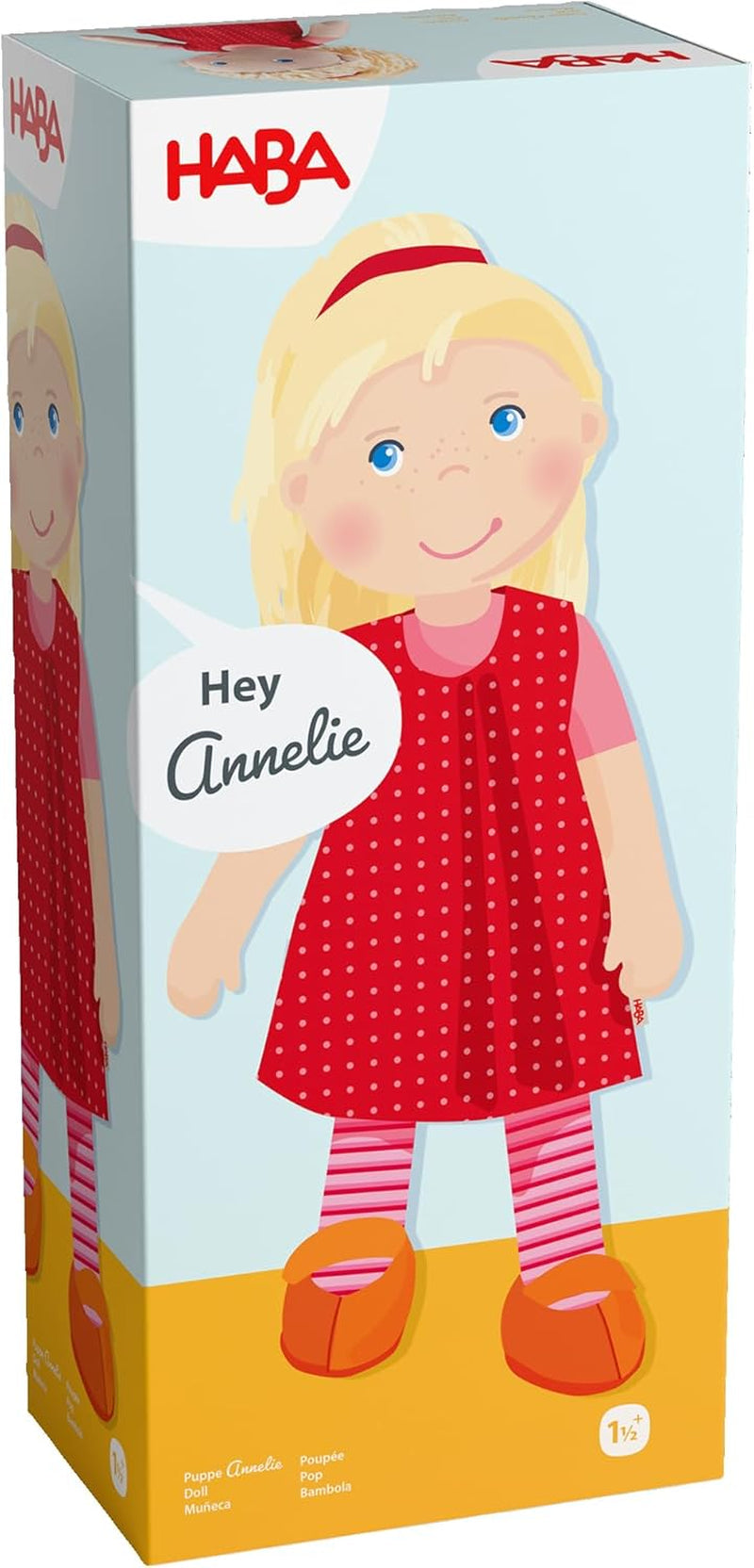 HABA 302108 - Panenka Annelie, látková panenka s oblečením a vlásky, 30 cm, hračka od 18 měsíců, červená Dolls Naty Shop