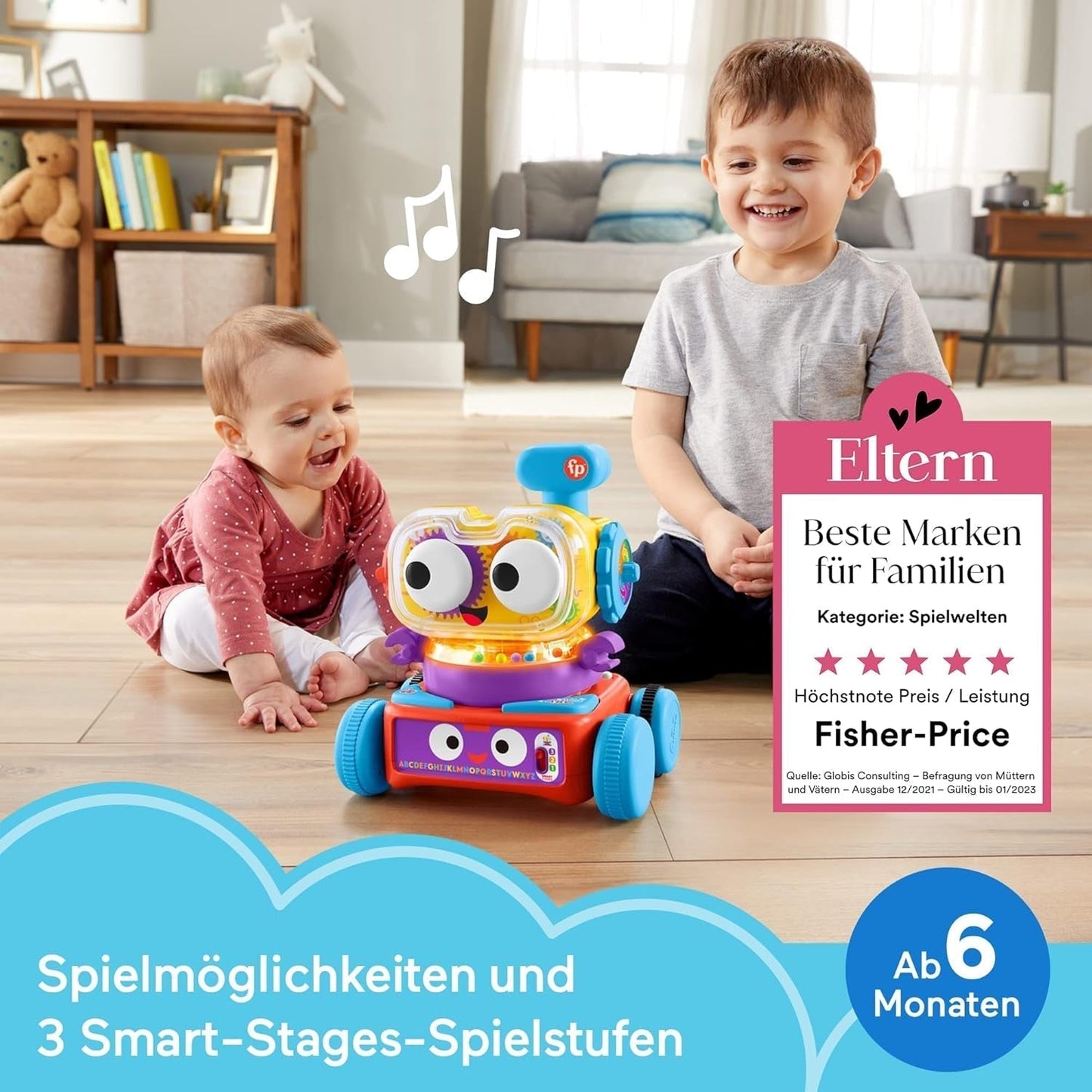 Fisher-Price 4 v 1 učící robot Linus pro miminka a batolata, hračka od 6 měsíců – německy mluvící, HCK39 Baby Toys Naty Shop