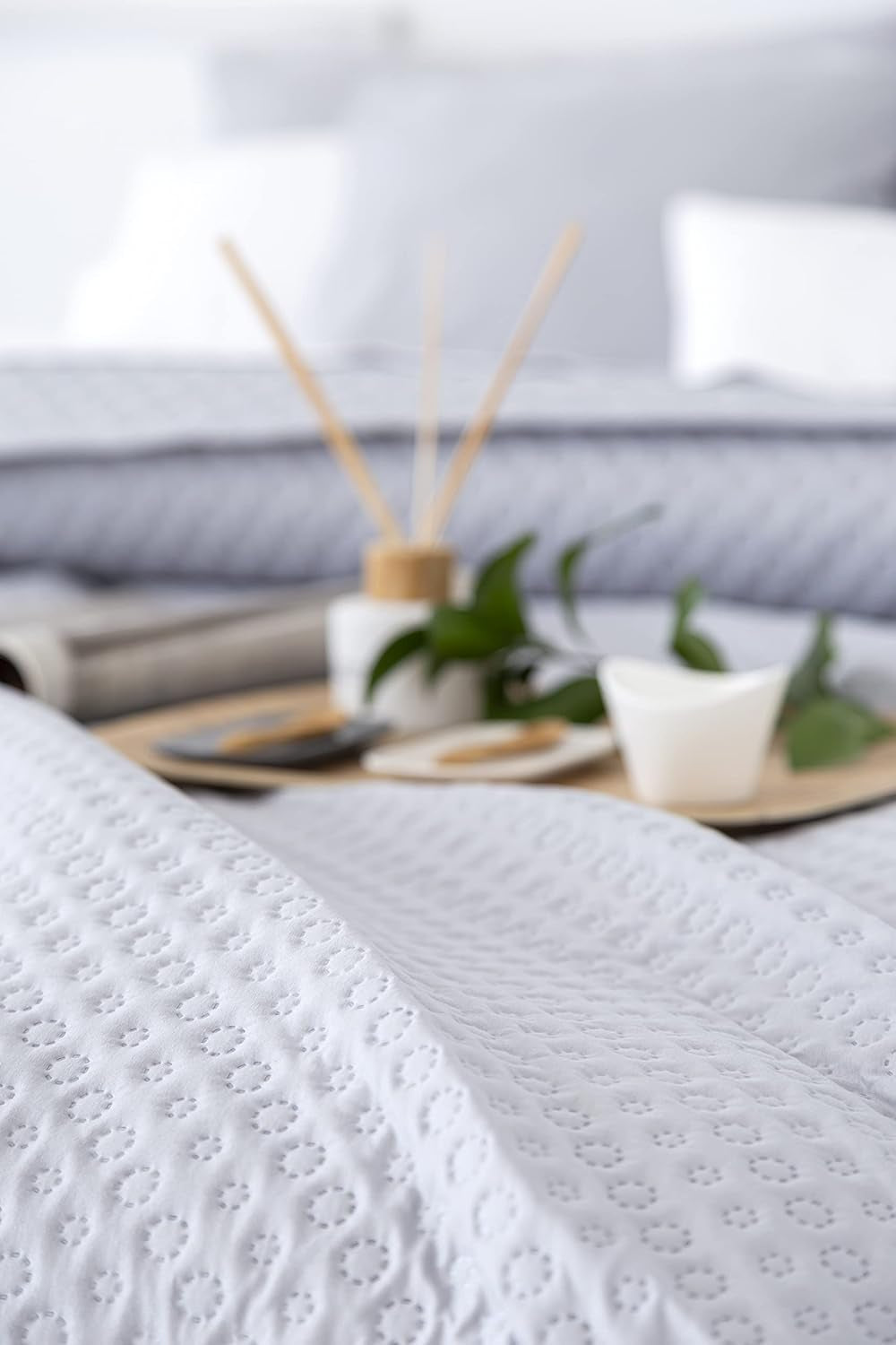 Přehoz Todocama Fine Boutique se vzorem piké, na jaro, léto, podzim a zimu, 100% super měkké mikrovlákno, multifunkční deka, 140/150/160-250 X 260 cm, světle šedá Postele a přikrývky Beuche den Todocama-Store