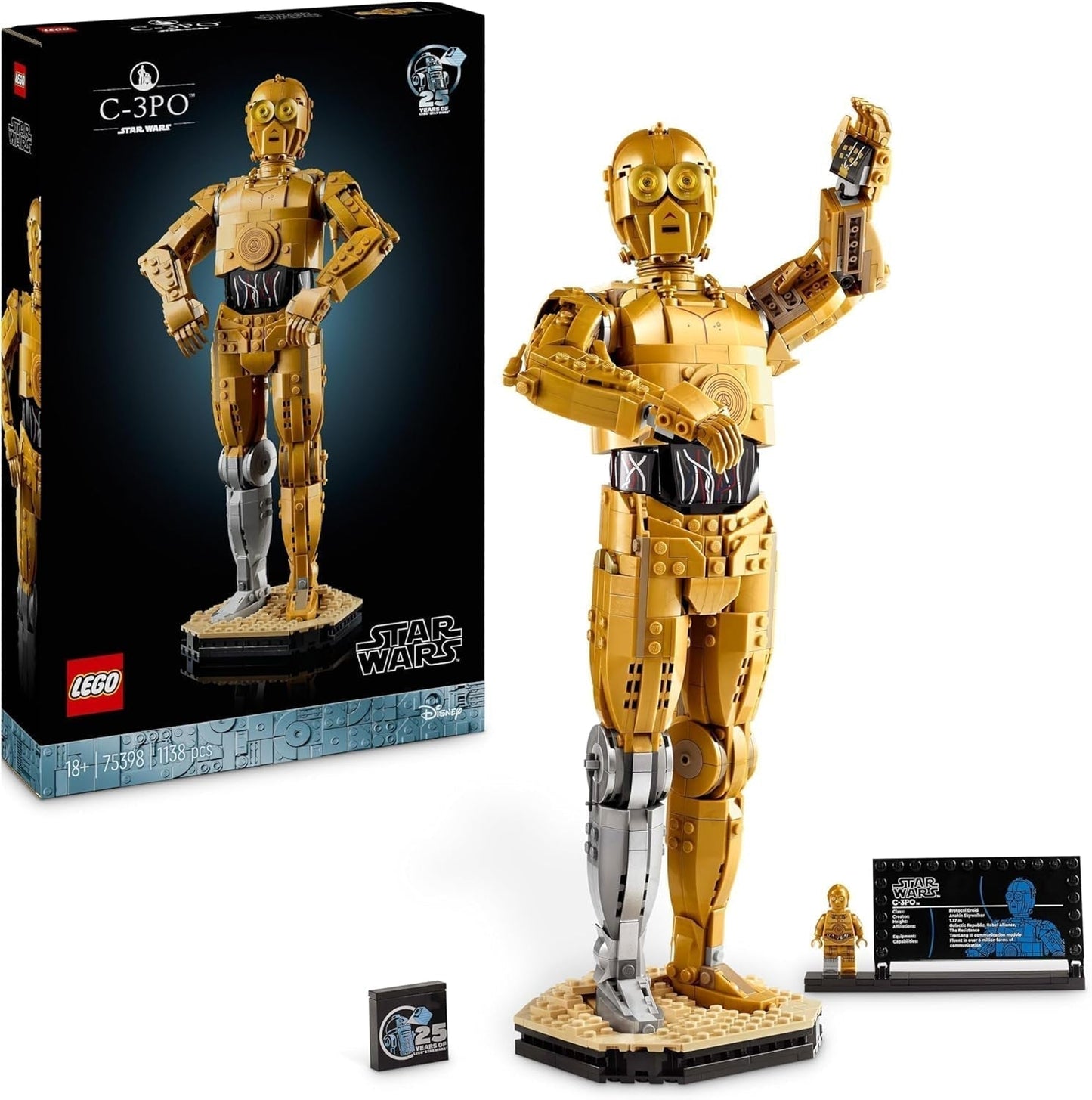 LEGO Star Wars C-3PO B, Sestavitelný droid, Sběratelský model, Sestavte a vystavte, Nostalgický tip na dárek pro dospělé a fanoušky, Sběratelský kousek, Fantasy Playset 75398 Stavebnice Besuche den LEGO-Store Singur