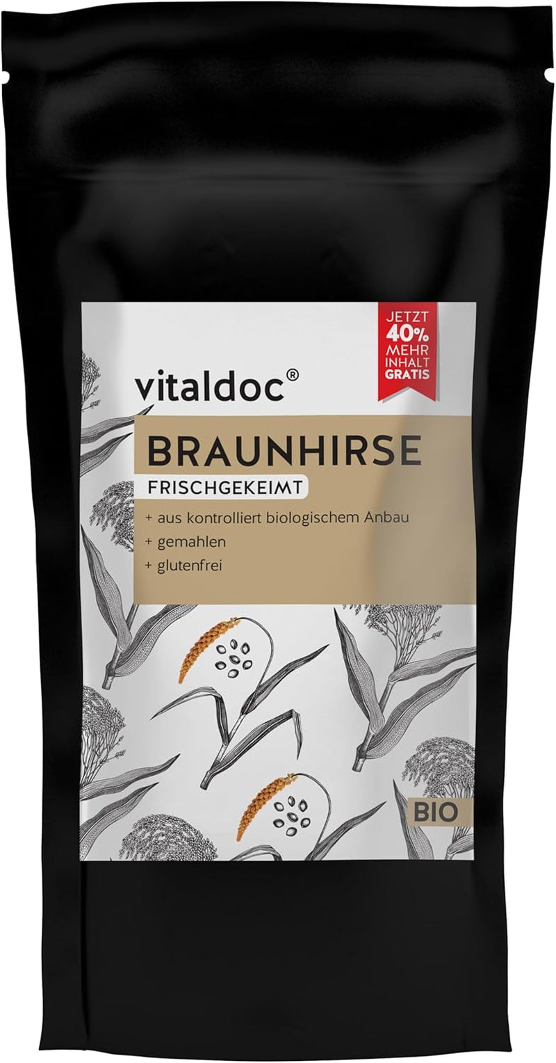 vitaldoc© | Bio hnědé proso, čerstvě naklíčené 250g + 100g | Syrová strava | Bez lepku | Vegan | Organické | Bohaté na přírodní křemík | Kvalitní