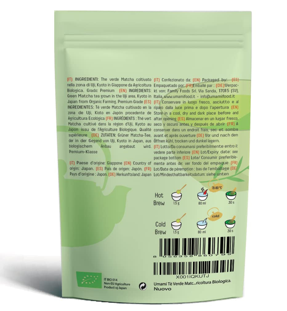 Matcha Umami Bio Green Tea Powder - prémiová kvalita, pěstováno v Uji, Kyoto (Japonsko) Z ekologického zemědělství. 50 g