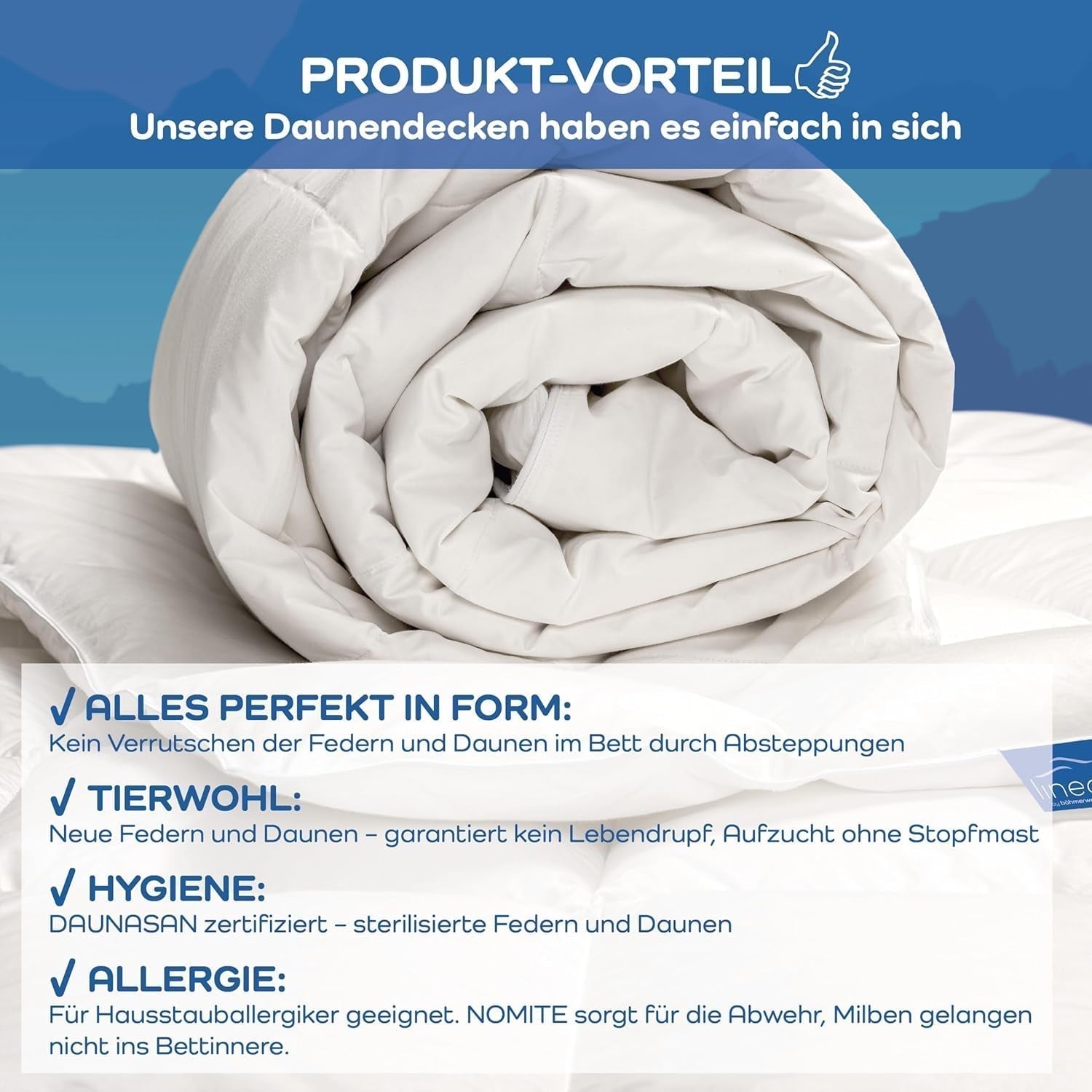 Allnights - Lehká komfortní přikrývka 135X200 100% nové peří a prachové peří, vhodné pro alergiky, lze prát do 60°C, vyrobeno v Německu Peřiny a přikrývky Naty Shop