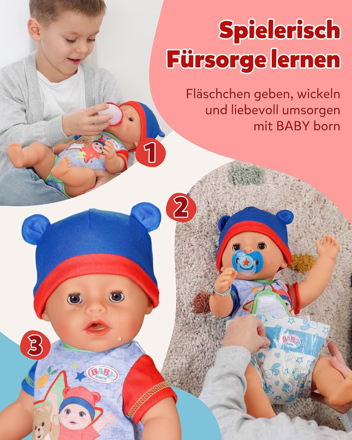 BABY Born Jonas - panenka 43 cm - 10 funkcí včetně příslušenství a matrace - Plně funguje bez baterií - Vhodné pro děti od 3 let