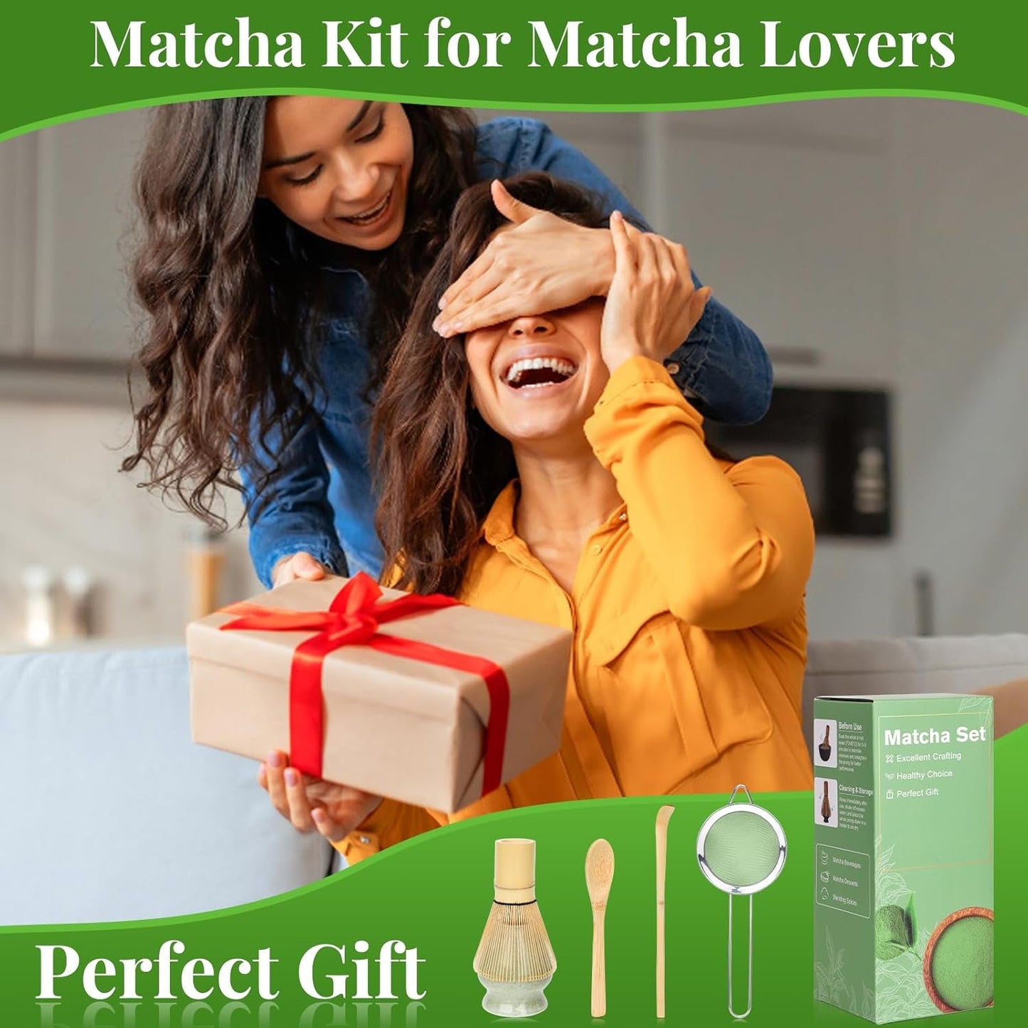 Alyvisun Matcha Set, 5dílný Matcha čajový set s Matcha konvičkou a Matcha stojánkem, Čajová lžička, Čajová lžička, Matcha čajový set pro milovníky Matcha, Ideální pro začátečníky a nadšence