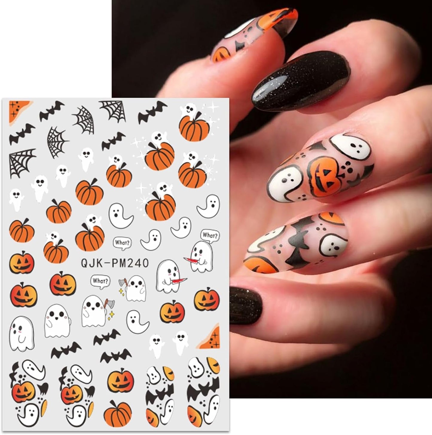 JMEOWIO Nálepka na nehty Halloween 9 Blatt Nálepka na nehty Selbtklebend Nagelaufkleber Süßes Gespens Kürbis Dekoration Nageldesign Zubehör