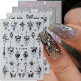 3D kovová samolepka na nehty Schwarz Schmetterling - Laser Pink Aurora Nagelaufkleber - Punk Butterfly Nail Art Stickers - Stříbrná samolepka na nehty - Nageldesign Zubehör