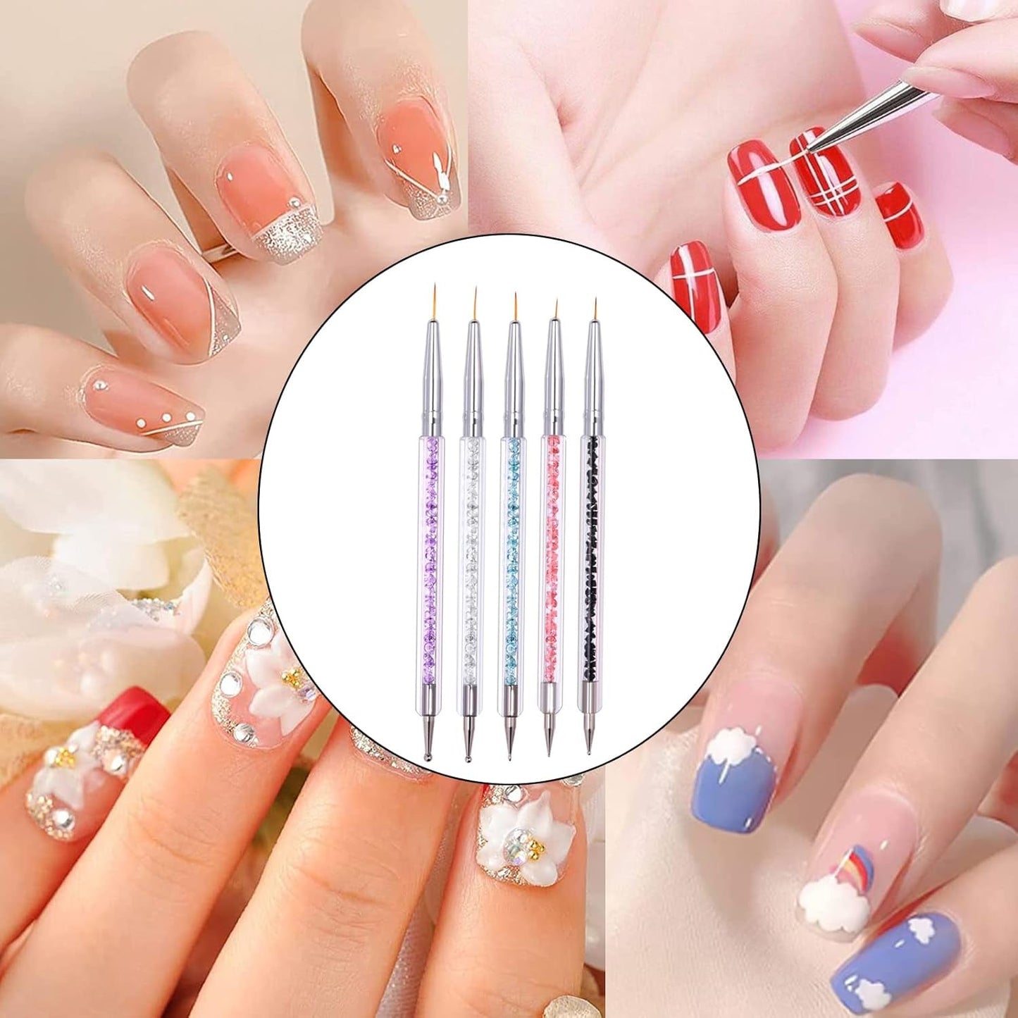 Sada 5 ks Stück Nagel Pinsel, Nageldesign Pinsel, Nail Art Dotting Tools, oboustranné profesionální akrylové pero na zdobení nehtů pro DIY Nail Art Design