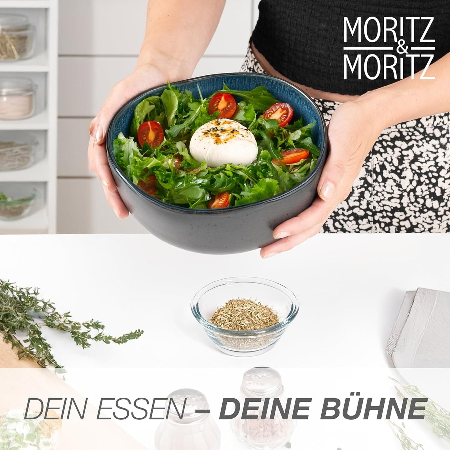 Sada servírovacích misek Moritz & Moritz BIO, modrá - 2 velké vysoce kvalitní kameninové misky, moderní a nadčasové, vhodné do mikrovlnné trouby a myčky nádobí - ideální na saláty, těstoviny, svačiny a další