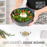 Sada servírovacích misek Moritz & Moritz BIO, modrá - 2 velké vysoce kvalitní kameninové misky, moderní a nadčasové, vhodné do mikrovlnné trouby a myčky nádobí - ideální na saláty, těstoviny, svačiny a další