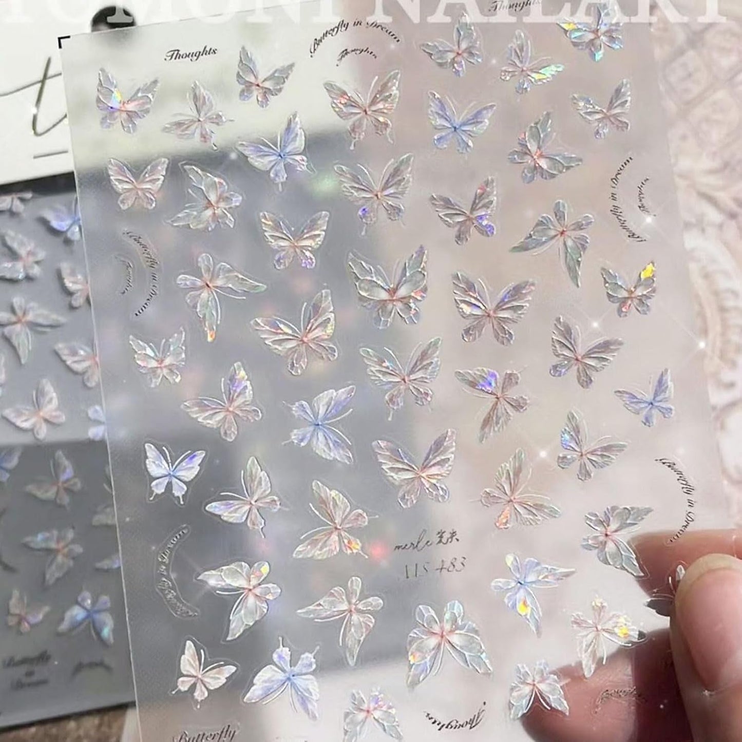 3 Stück Nagel Sticker, Selbstklebend Glänzend Aurora Schmetterling Nagel Sticker, Farbe Erleichterung Schmetterlinge Nagelsticker, Nail Art Dekoration Nagel Design Zubehör, Für Frauen Nagel DIY Art