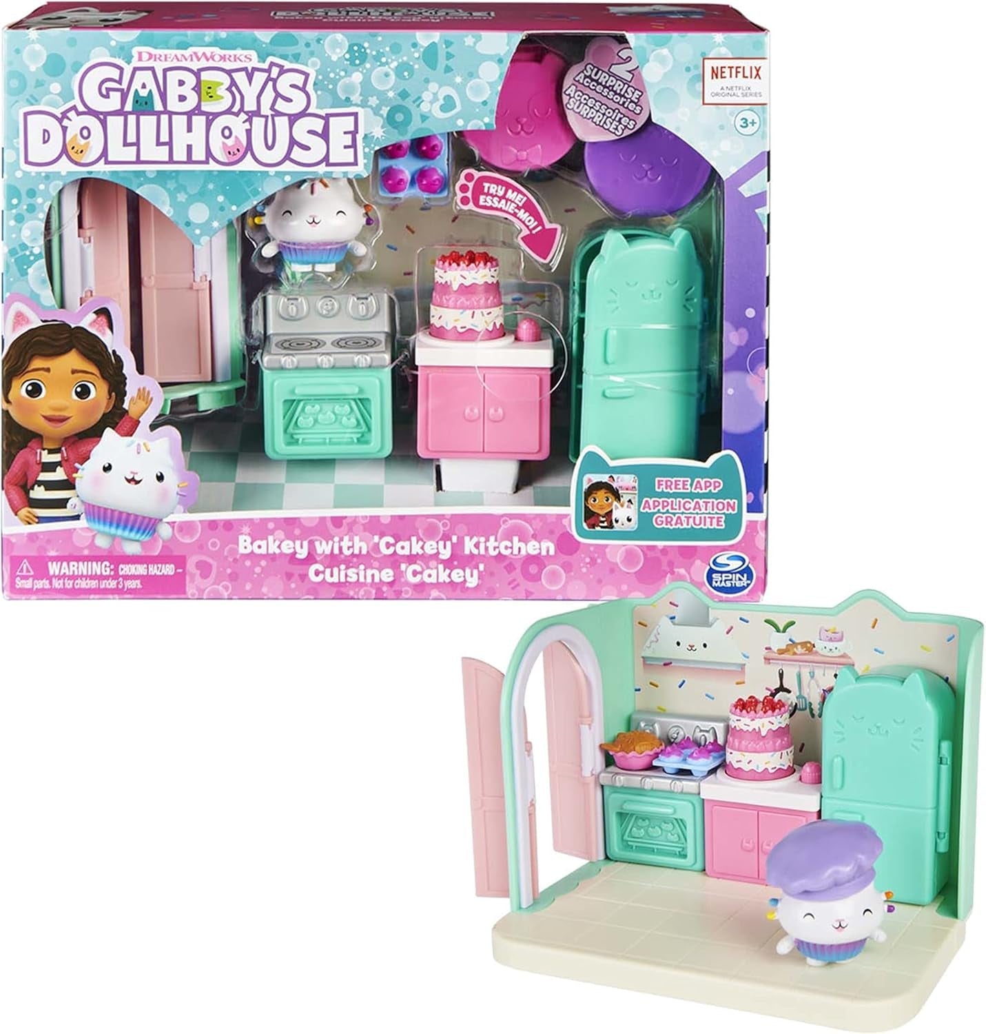 Gabby Dollhouse a Gabby Dollhouse Deluxe Pokoj Sweet Dreams Načechraný kočičí polštář do ložnice Kočka a 3 doplňky 3 kusy nábytku a 2 krabičky s překvapením Vhodné pro děti od 3 let