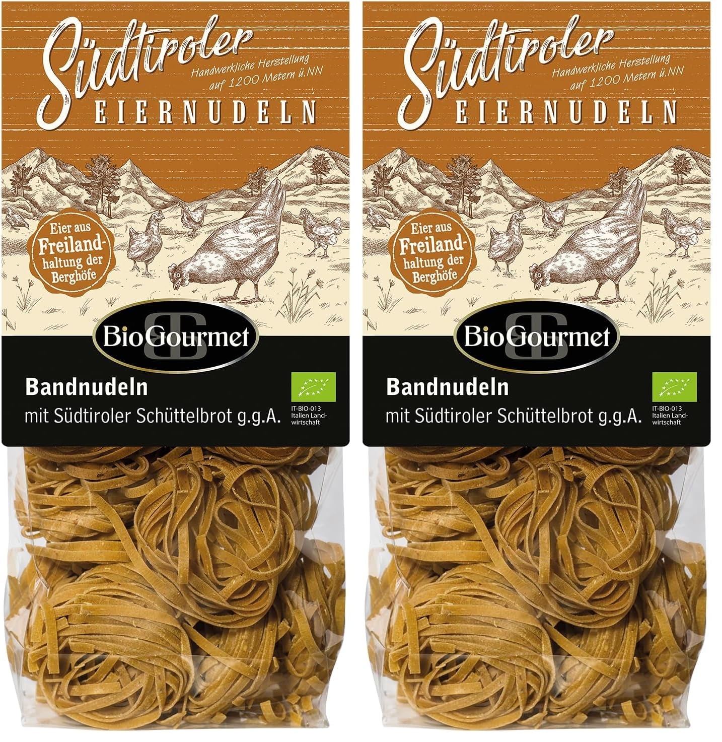 BioGourmet stuhové nudle se Schüttelbrotem z Jižního Tyrolska (CHZO) | Slané a ochucené vaječné nudle s pravou špetkou z Jižního Tyrolska | 1 x 250 g bio