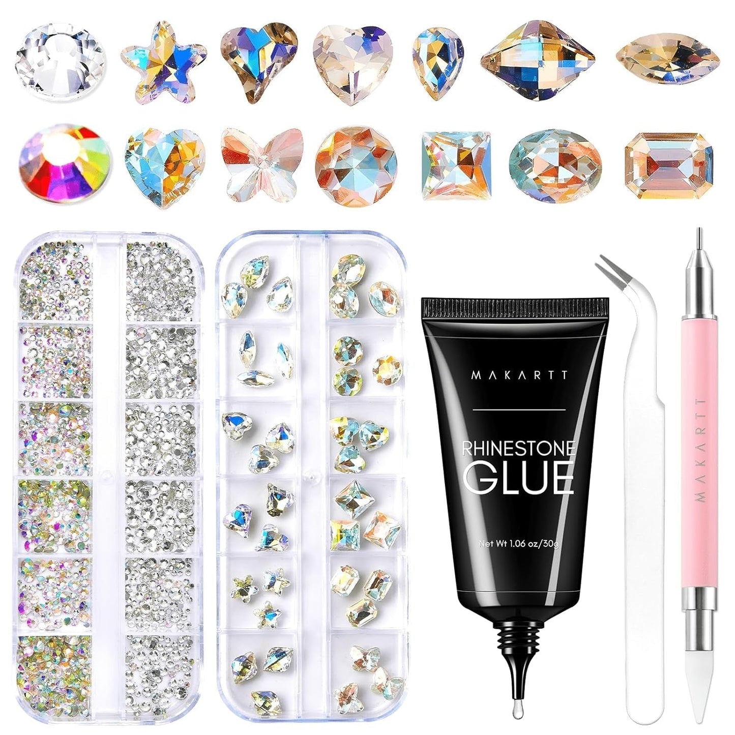 Makartt kamínkový adhezivní gel - 15ml sada UV lepidel na nehty s růžovými přívěsky na nehty Heart Circle šperky na nehty a příslušenství pro domácí manikúru dárek k Valentýnu