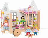 Goki 51477 - Malý Hygge dřevěný a textilní domeček pro mini panenky, pojízdný domeček pro panenky ve skandinávském stylu, 38 cm x 27 cm x 33 cm, sada 40 let, domečky pro panenky od 3 let Naty Shop