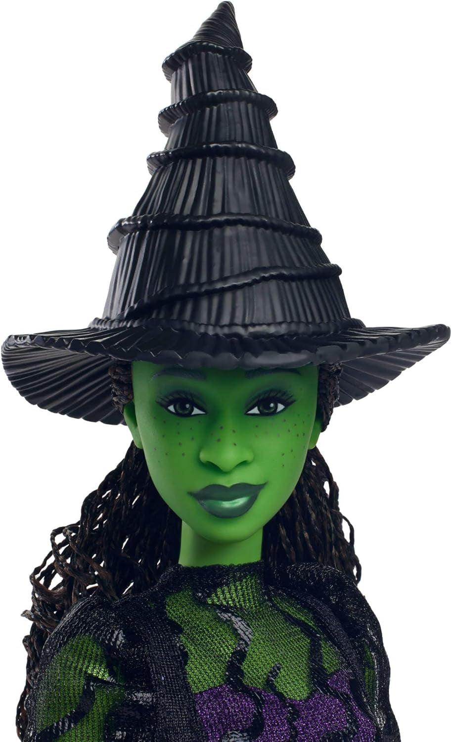 Módní panenka Mattel Wicked Elphaba a doplňky se zelenou pletí, černými vlasy zapletenými do copu, různými možnými pozicemi a rozšiřitelným vzhledem plesových šatů, HXT62, [vícebarevné] panenky Naty Shop