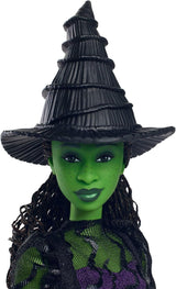Módní panenka Mattel Wicked Elphaba a doplňky se zelenou pletí, vlasy s černým copánkem, různé možné pozice a vzhled odnímatelných plesových šatů, HXT62, [vícebarevné]