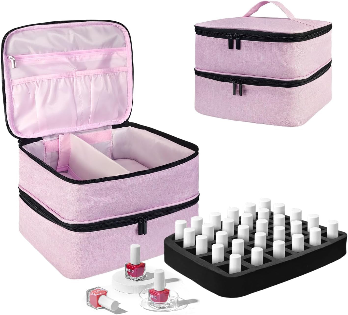 Tasche s organizérem laku na nehty, úložná krabička na lak na nehty Doppelschicht, organizér Koffer Für Nageldesign Kosmetiktasche Für 30 lahviček s neonailovou bází (15 ml-0,5 Fl. Oz) & 1 lampa na nehty (Schwarz)
