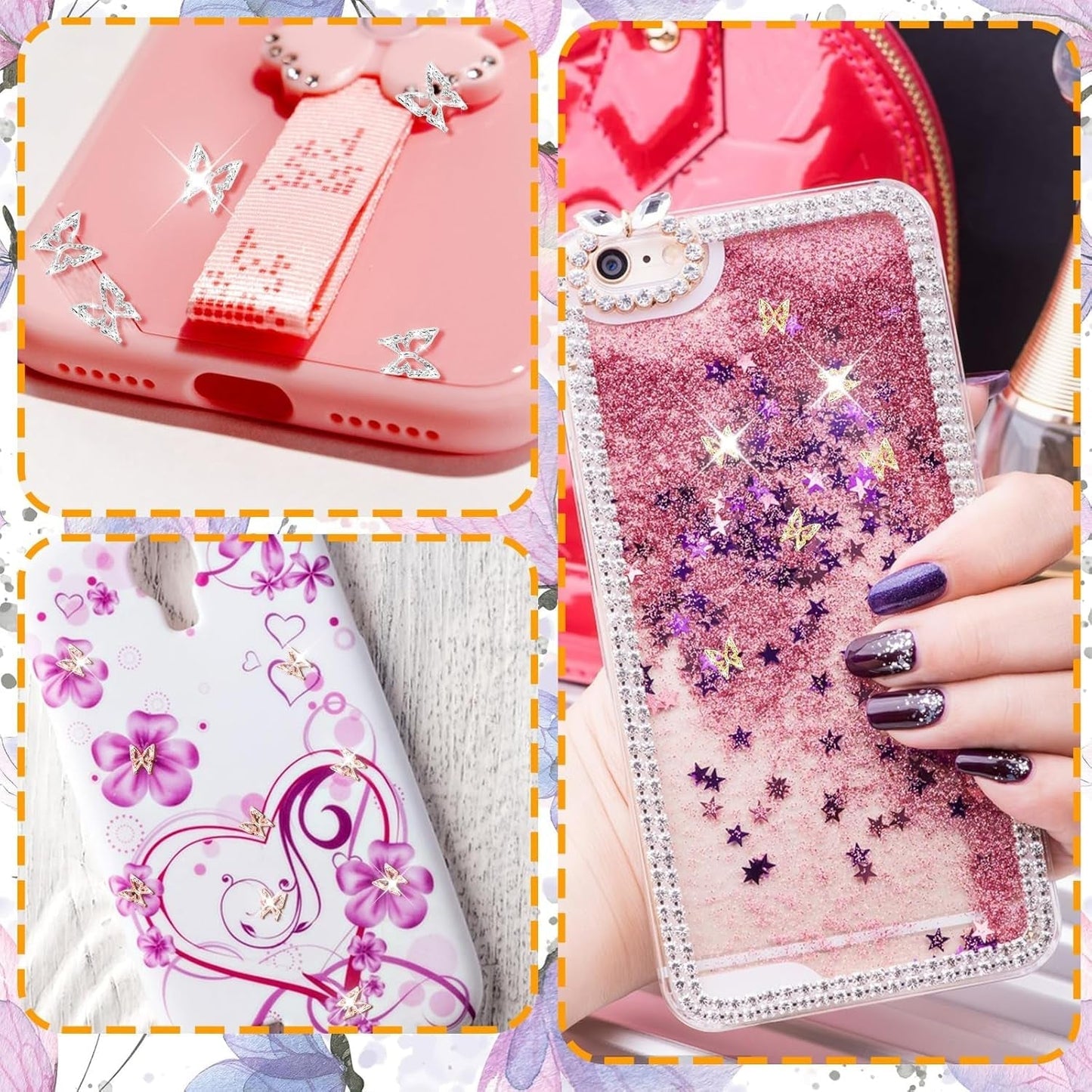 80ks 3D Butterfly nail Charms Alloy Butterfly Gold Silver Glitter Nail Art Dekorace Příslušenství na nehty DIY Manikúra pro ženy