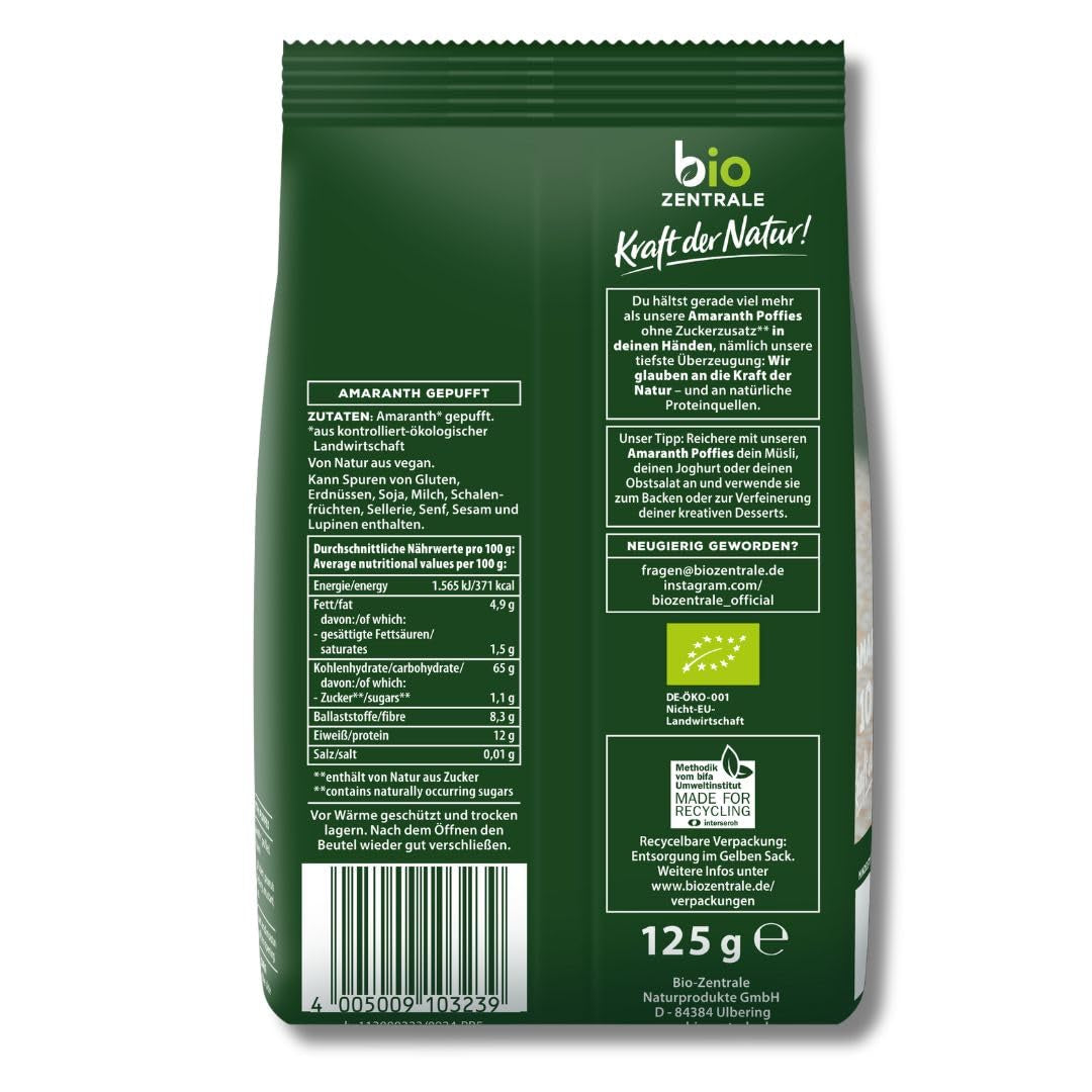 Biocentrální amarantové obláčky | 125 g | vegan | malá expandovaná amarantová zrna | zdroj bílkovin | na müsli, jogurt a barevné snídaňové misky