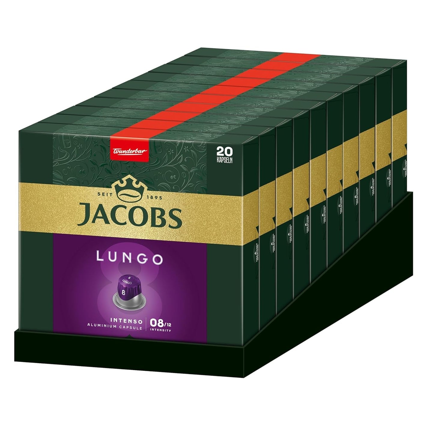 Jacobs Kaffeekapseln Lungo Intenso, Intensität 8/12, 10 x 20 Getränke, kompatibilní s Nespresso* Kaffee Kapseln, 200 Kapseln