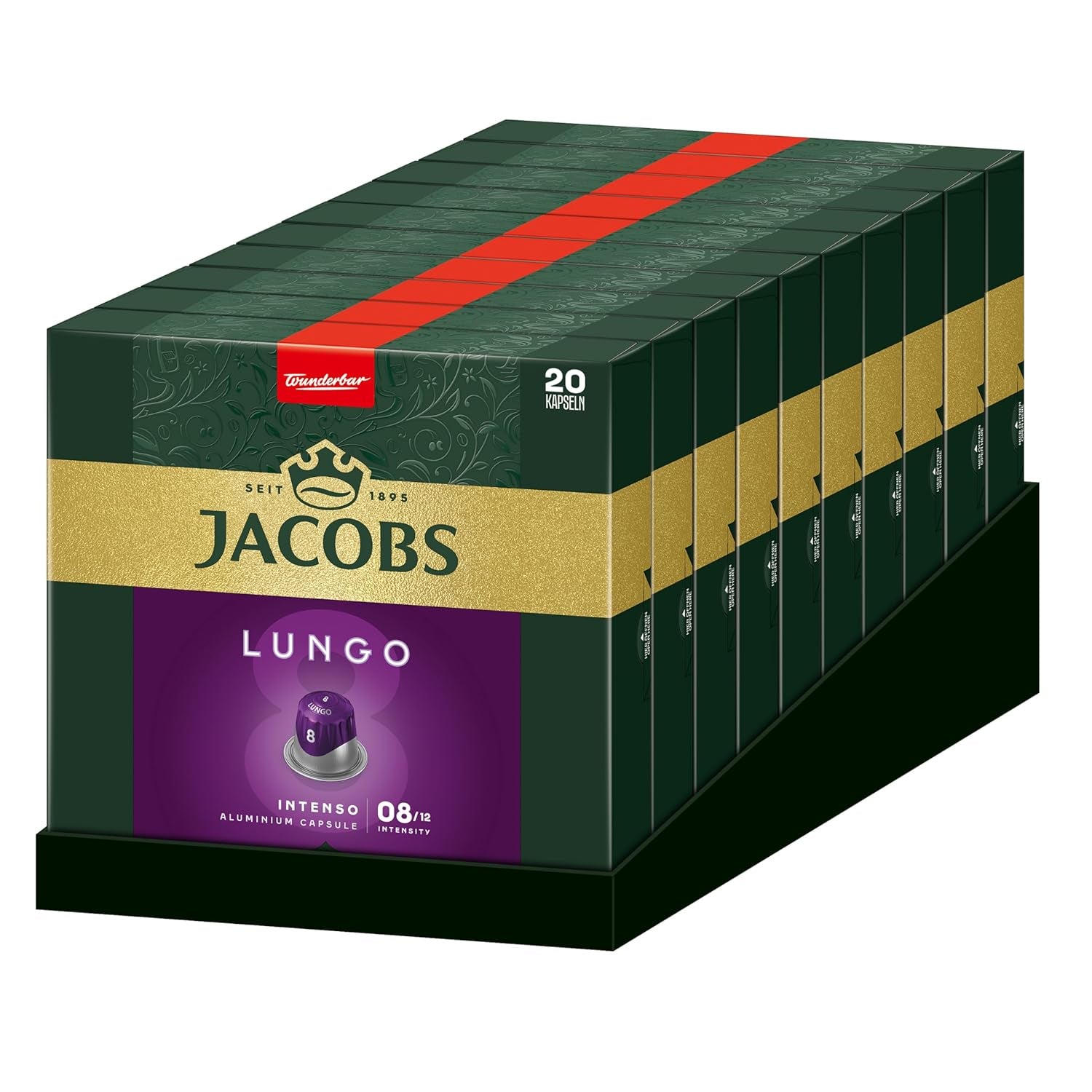 Jacobs Kaffeekapseln Lungo Intenso, Intensität 8/12, 10 x 20 Getränke, kompatibilní s Nespresso* Kaffee Kapseln, 200 Kapseln