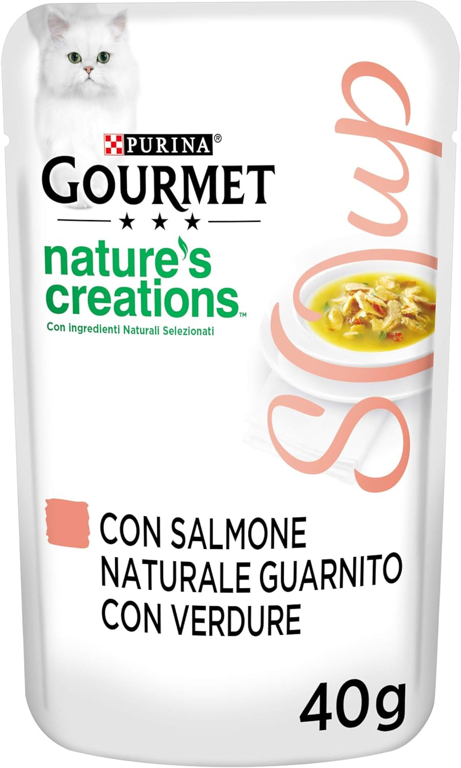 Crystal Delicate Suppenfond für die Katze, mit natürlichem Lachs, garniert mit Gemüse, 40 g, 32 kusů