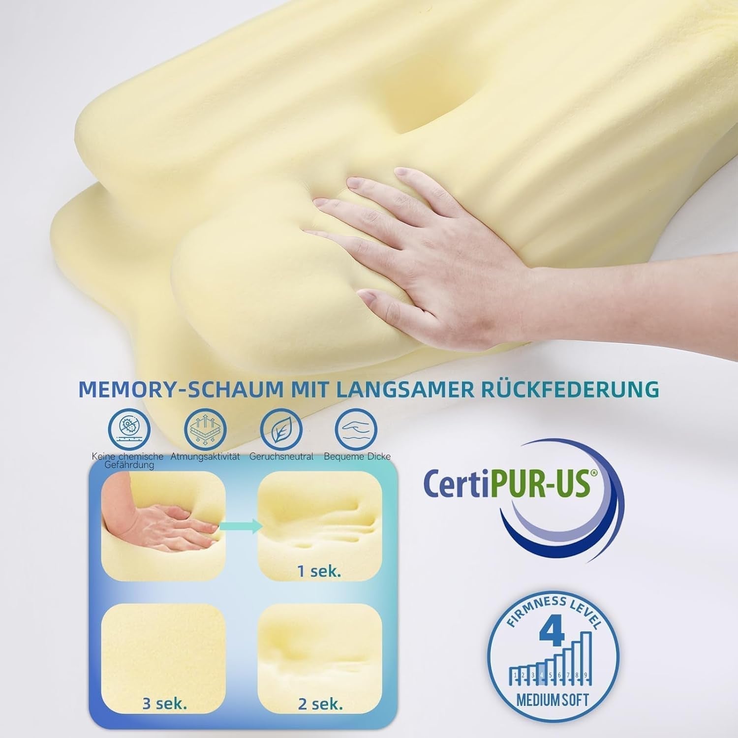 RUMMY Ergonomický polštář na podporu krku z paměťové pěny s odnímatelným pratelným potahem pro postranní a žaludeční spáče (šedý) Krční ortopedické polštáře Naty Shop