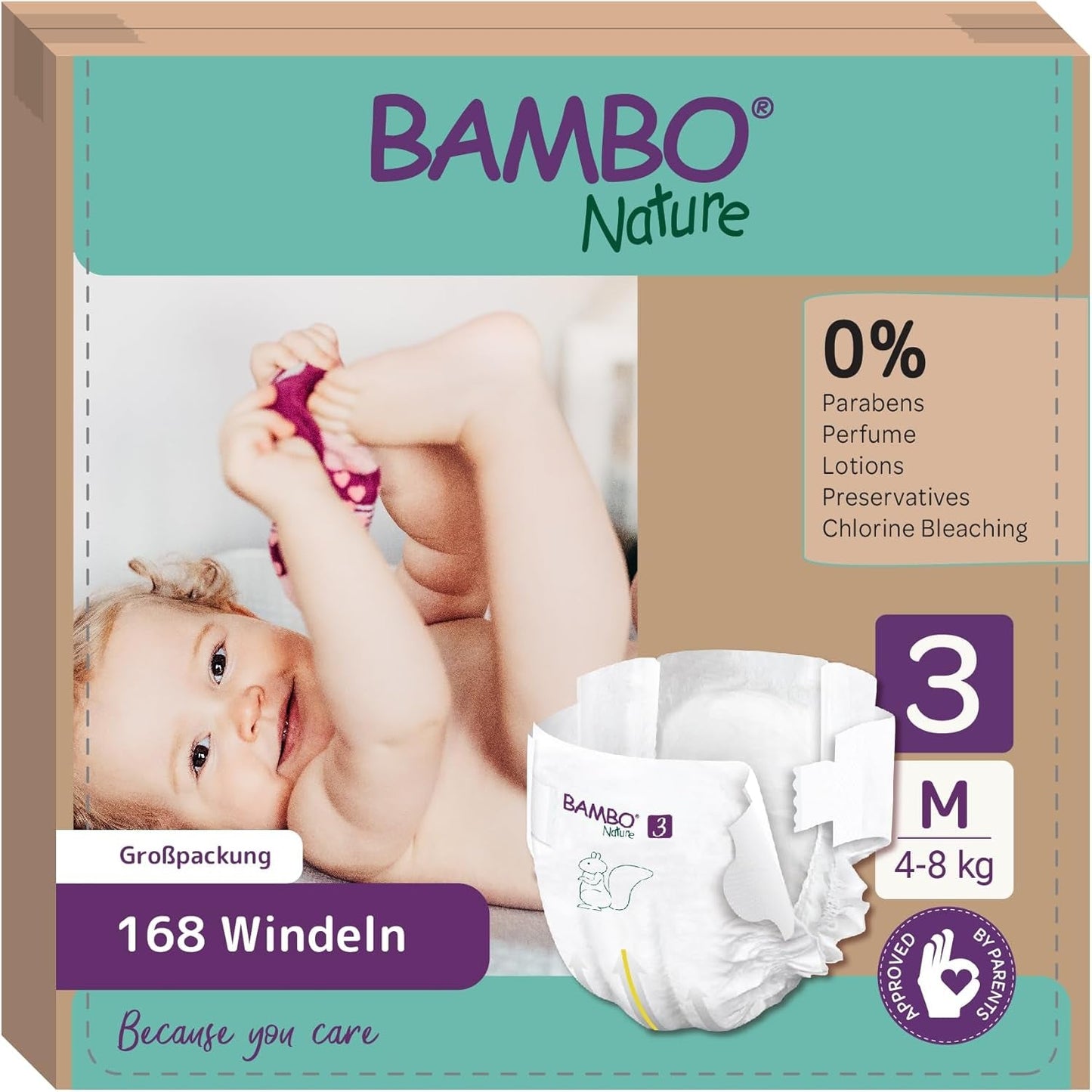 Dětské plenky Bambo Nature, velikost 1 (2-4 kg), 132 Count Moon Box | Prémiové plenky s vylepšenou ochranou proti protečení | Maximální pohodlí a svoboda pro novorozence | Dermatologicky testované plenky
