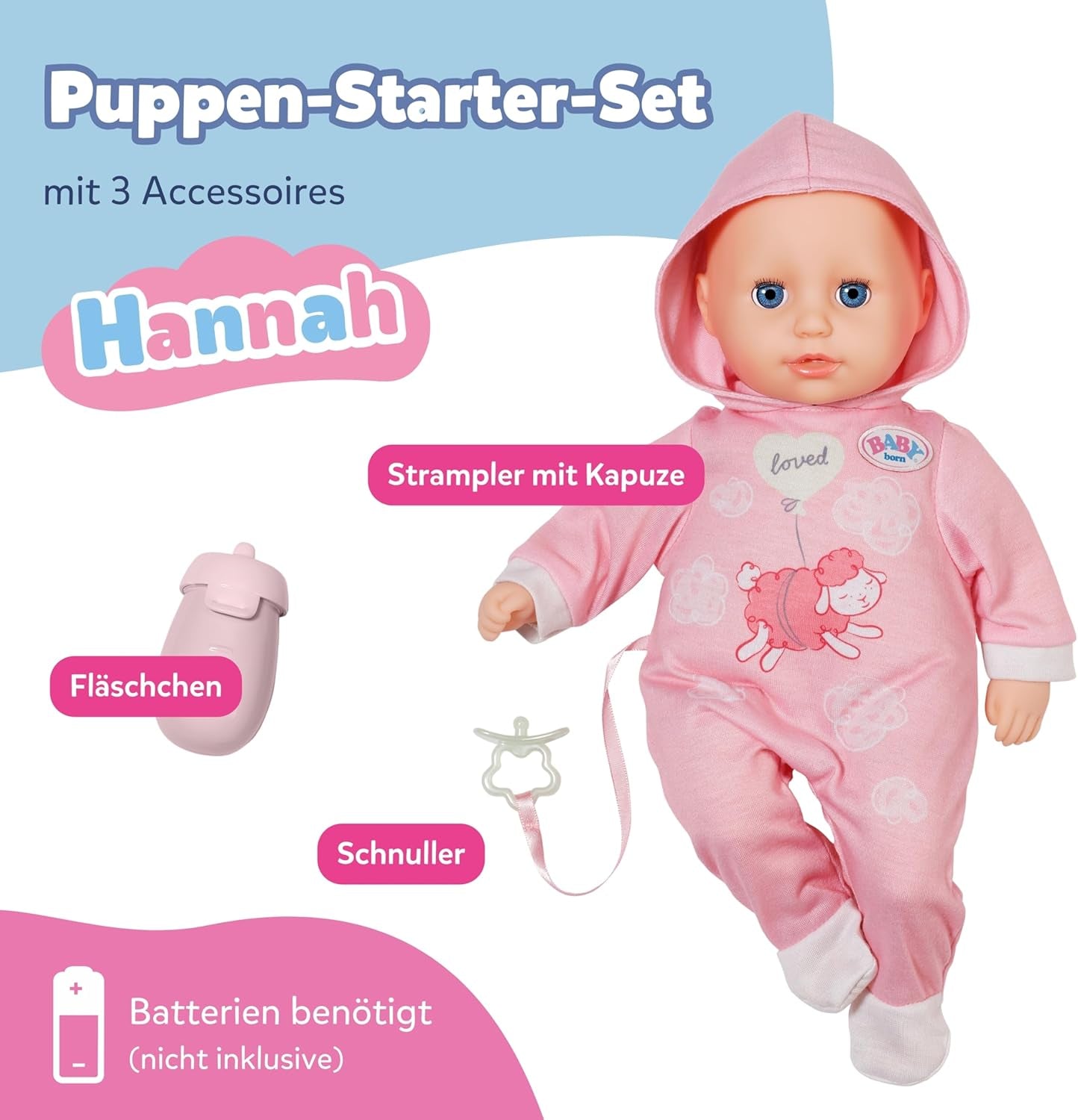 BABY Born Hannah Play with Me - Panenka s 5 funkcemi - Tělo z měkkého materiálu včetně příslušenství - Panenka 36 cm - Provoz na baterie - Vhodné pro děti od 1 roku