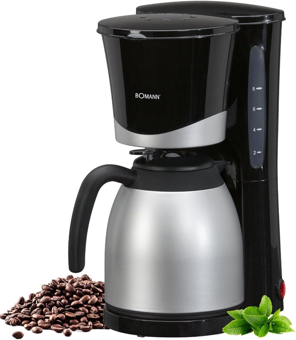 Kávovar Bomann® s termoskou | na 8-10 šálků kávy | bez teplotních ztrát | kávovar s filtrem | 1 litr | Espresso | Filtrační kávovar s termoskou | KA 168 černá