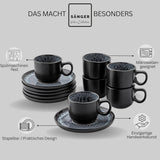 SANGER Sydney | Keramický šálek na espresso sada 12 ks, sada mocha šálků pro 6 ks, šálky a podšálky, vhodné do myčky a mikrovlnné trouby, tmavě šedá, 80 ml | SBÍRKA HODNOT