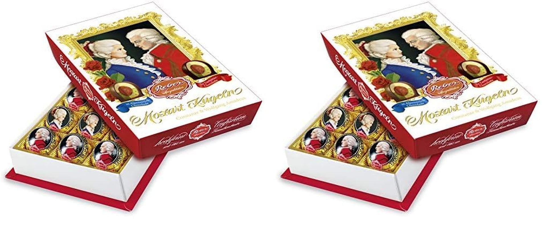 Reber Mozart kuličky s hořkou čokoládou, balení 6 ks s marcipánem a nugátem, veganské - 1 x 120 g
