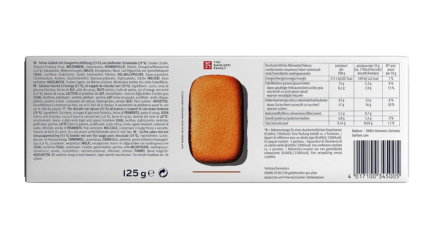 Bahlsen Messino Edelherb - Balení 4 ks - Edelherb Čokoládová pomerančová náplň Nadýchané těsto (1 x 125 g)