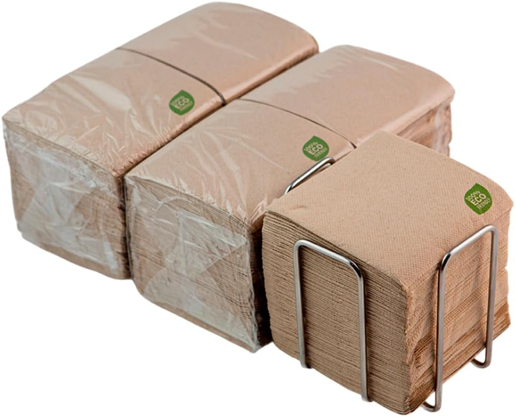 300 balení koktejlových papírových ubrousků, 100% recyklovatelné a biologicky odbouratelné, držák na ubrousky z nerezové oceli, ekologické ubrousky, 10 x 10 cm, složené.