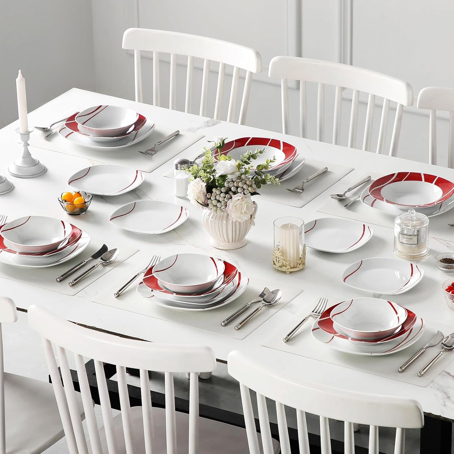 Sada nádobí MALACASA pro 6 kusů, sada porcelánového nádobí Felisa 24 kusů, moderní sada nádobí se 6 talíři, dezertními talíři, talíři a miskami Suma, ideální pro Vánoce a každodenní použití
