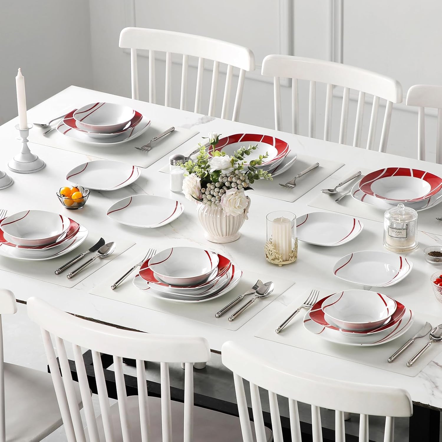 Sada nádobí MALACASA pro 6 kusů, sada porcelánového nádobí Felisa 24 kusů, moderní sada nádobí se 6 talíři, dezertními talíři, talíři a miskami Suma, ideální pro Vánoce a každodenní použití