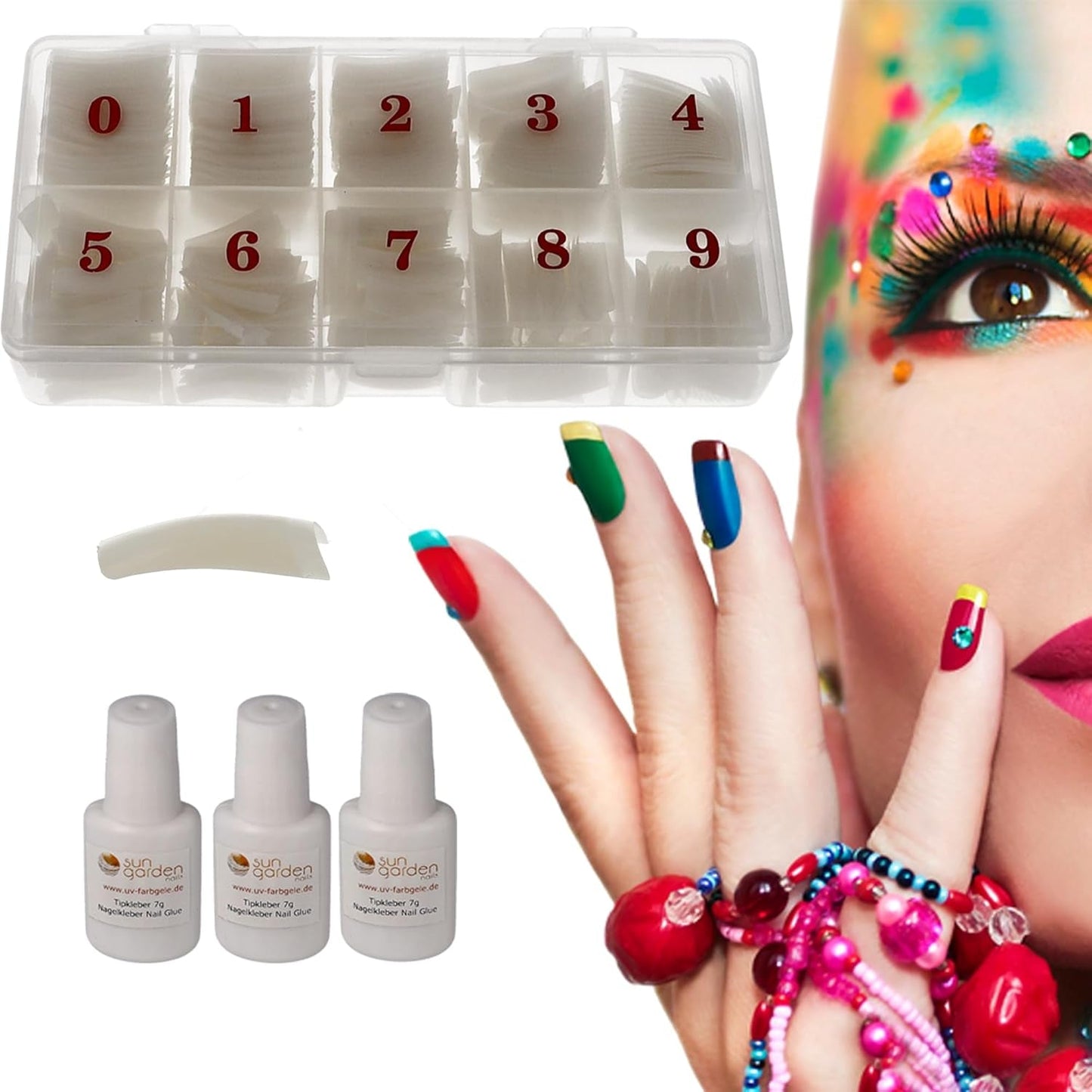 Sun Garden Nails Tipbox 500 tipů vč. 3 tipy Lepidlo Tipy Tipy na nehty Lepidlo - Modeláž nehtů