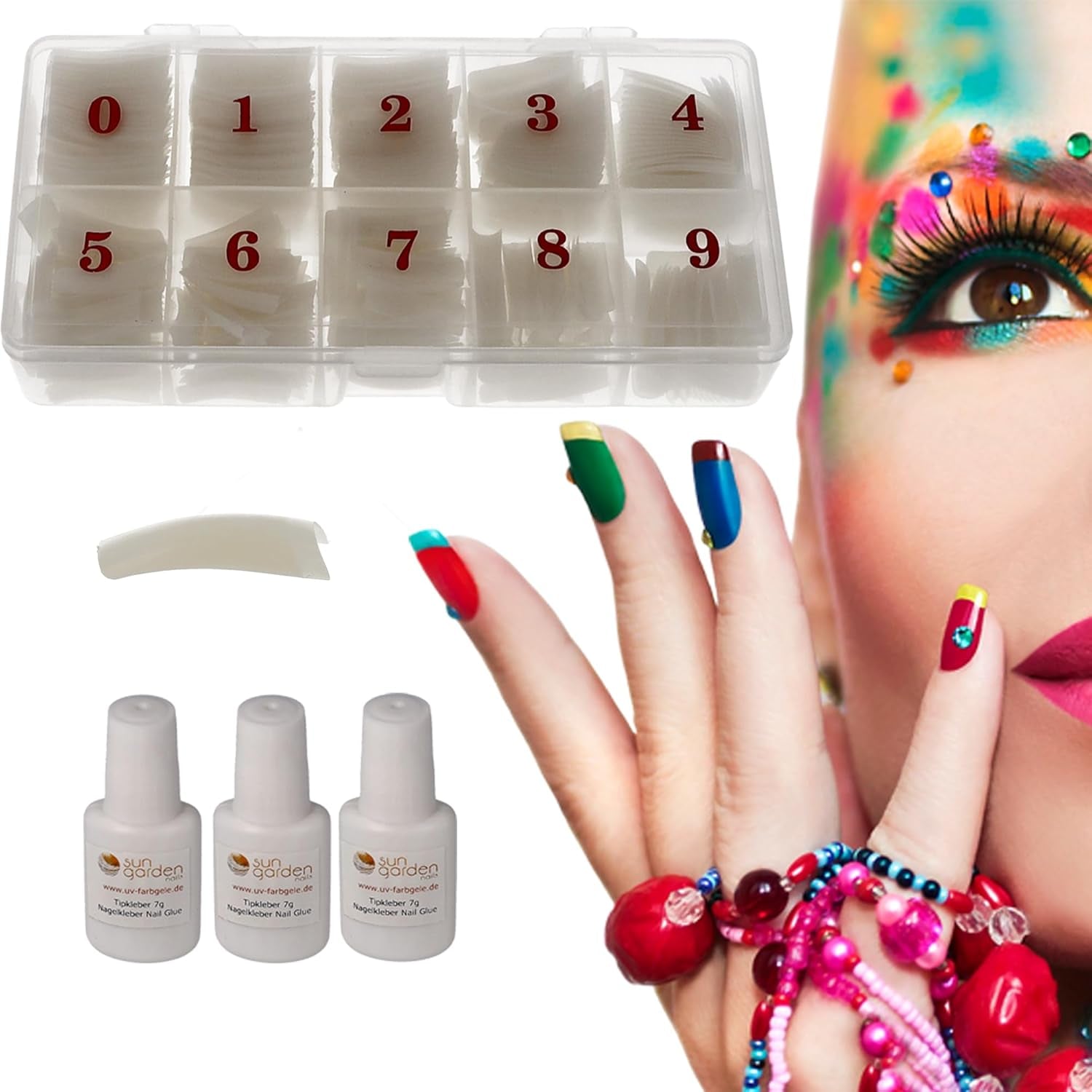 Sun Garden Nails Tipbox 500 tipů vč. 3 tipy Lepidlo Tipy Tipy na nehty Lepidlo - Modeláž nehtů
