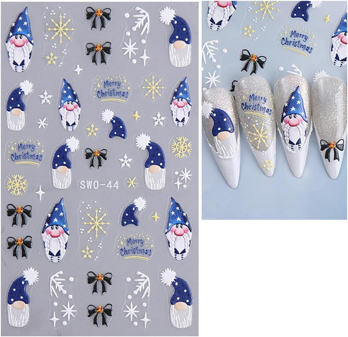 JMEOWIO Nagelsticker Weihnachten 6 Blatt Nail Art Sticker Selbtklebend Nagelaufkleber Schneeflocke Winter Urlaub Süß Dekoration Nageldesign Zubehör