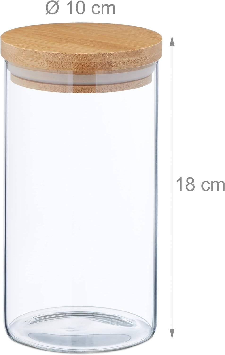 Relaxdays úložné dózy s bambusovými víčky Sada 3 kulatých skleněných dóz 1000 ml nepropustné čiré/přírodní 18x10cm dózy na potraviny Naty Shop