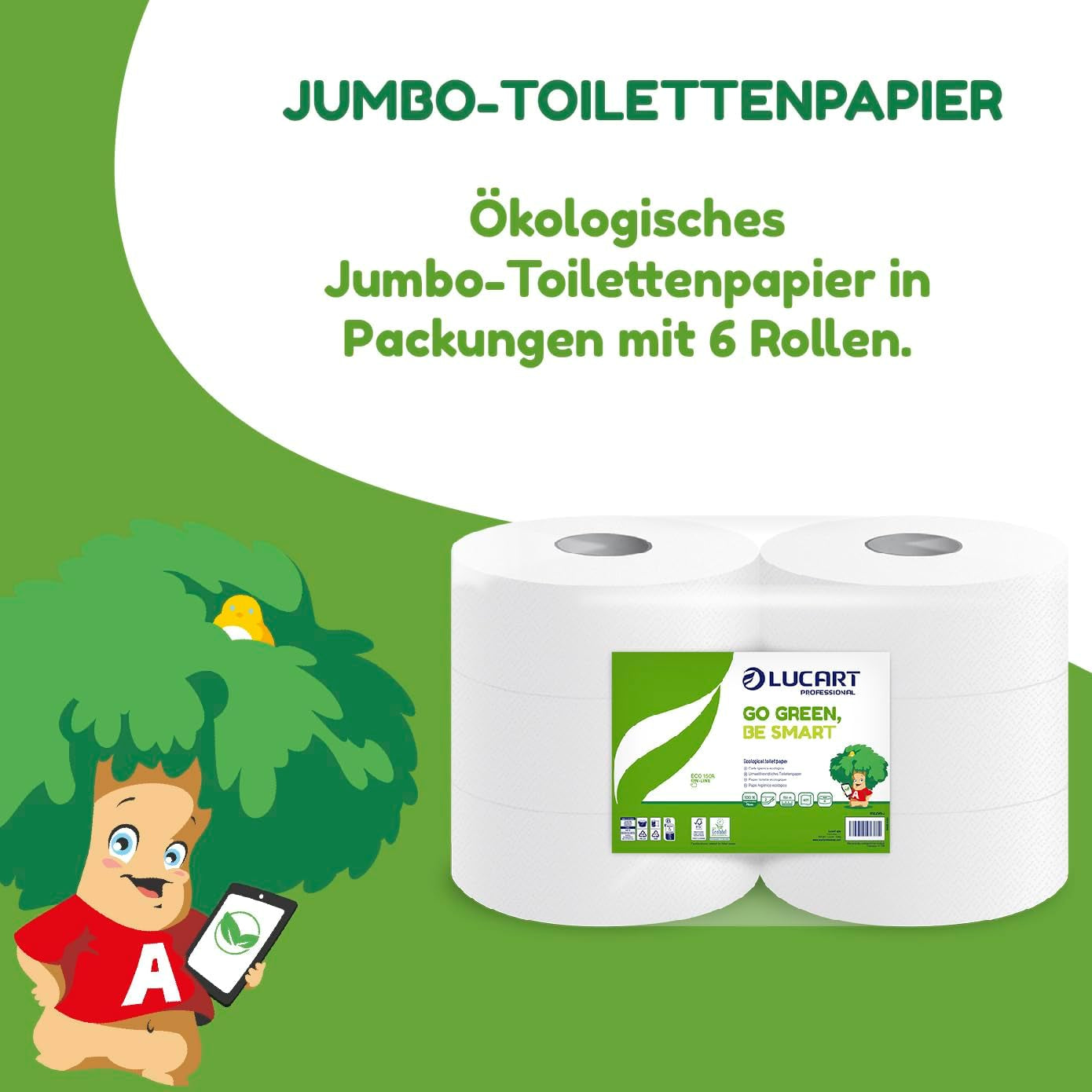 Jumbo Eco role toaletního papíru, 2 vrstvy, krém na mytí rukou s čistícím, hydratačním a vyhlazujícím složením - květinová vůně - 5 l, 6 kusů (1 balení)
