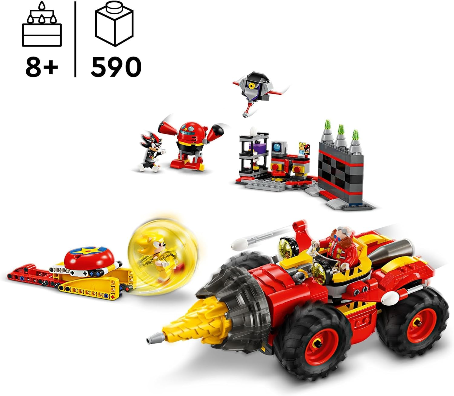 LEGO Sonic the Hedgehog Super Sonic vs. Sada dobrodružných videoher Egg Drillster Dětská dárková sada Shadow and Dr Eggman pro chlapce a dívky 8 let 76999 Stavebnice Besuche den LEGO-Store
