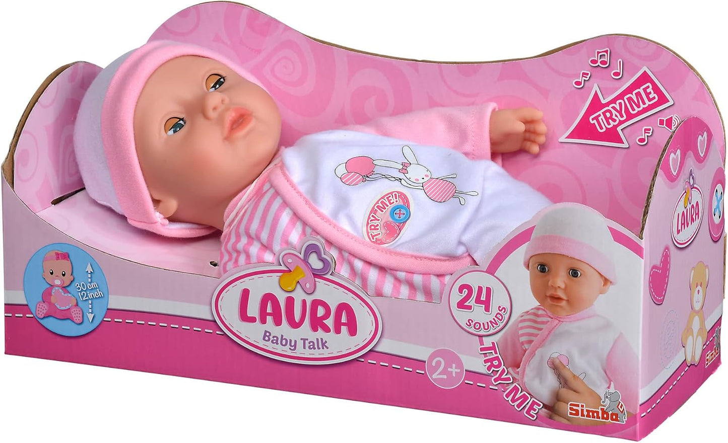 Simba 105140020 - Panenka My Love Baby Talk Soft Body s ospalýma očima v roztomilých šatech vydává 24 dětských zvuků Panenka 30 cm od 2 let Bílá Růžová Naty Shop Dolls
