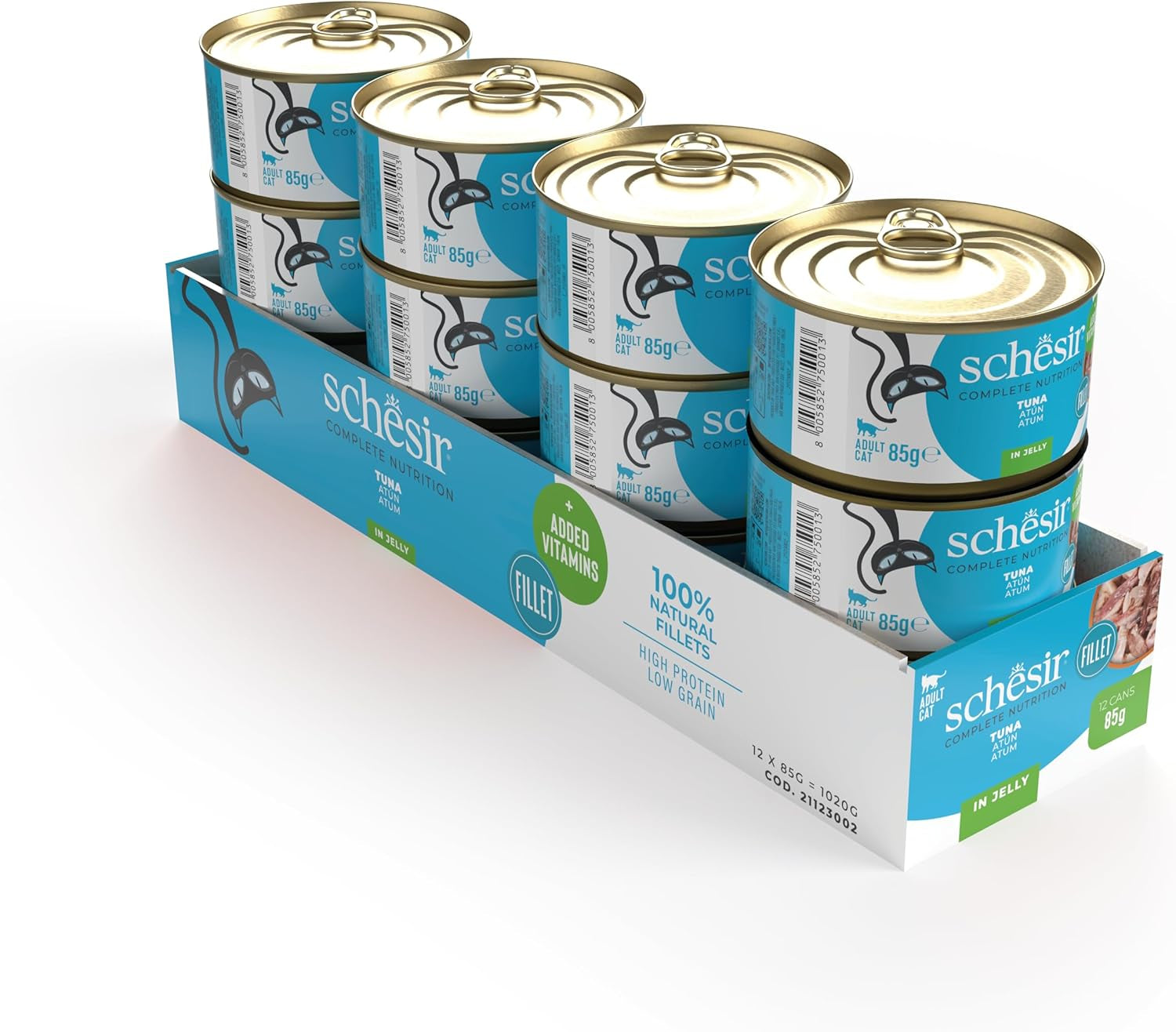 Tuňák v želé, mokré krmivo pro kočky, v konzervě, 100% přírodní, s přidanými vitamíny, 12 x 85 g