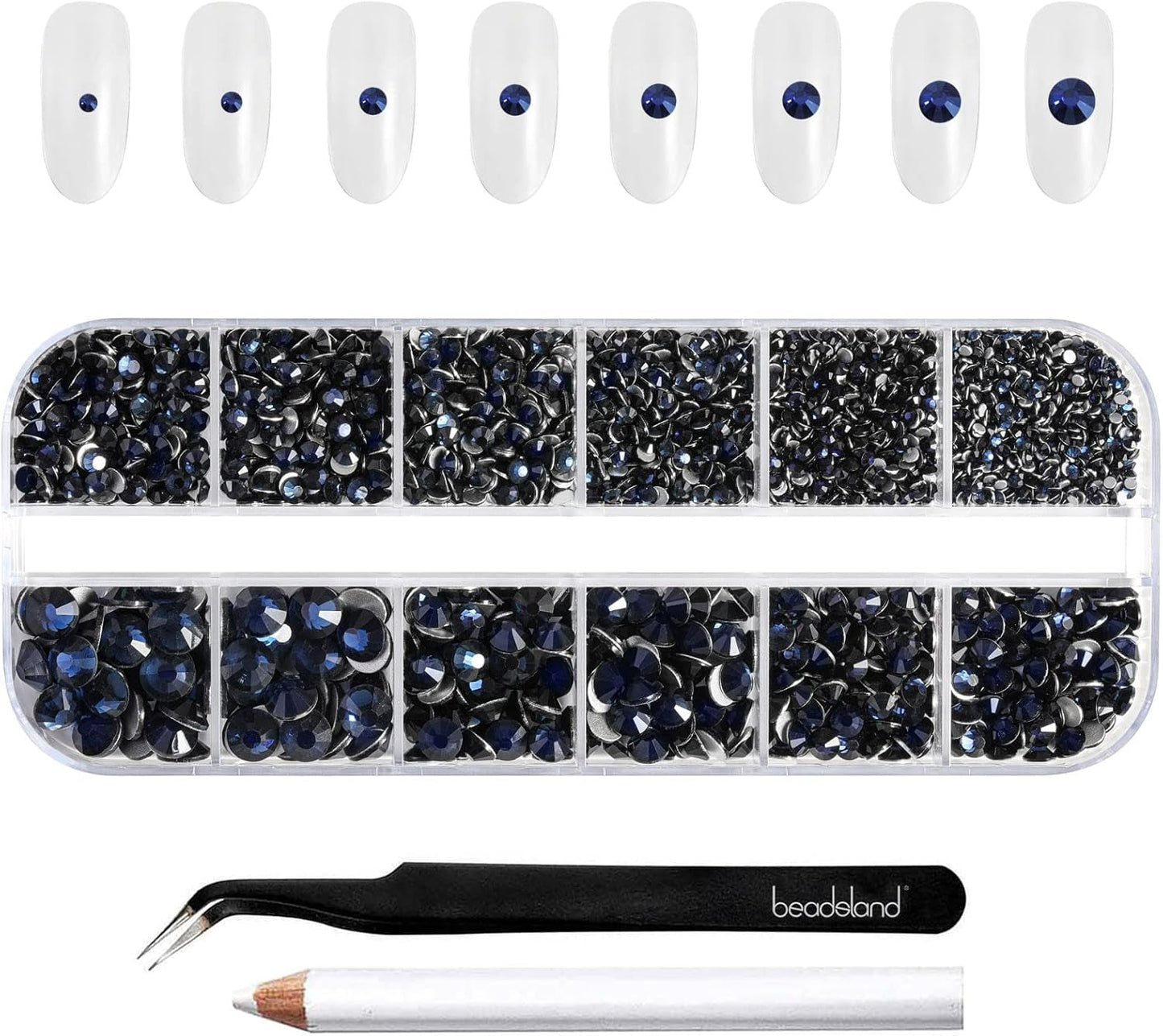 Beadsland 2500 ks Glas Nailart Strasssteine ​​​​Kristall Flatback Edelsteine ​​Runde, ​​Für Handwerk Gemischt 8 Größen SS4 ~ SS30 Mit Picking Pinzette Und Stift (Kristall Weiss)
