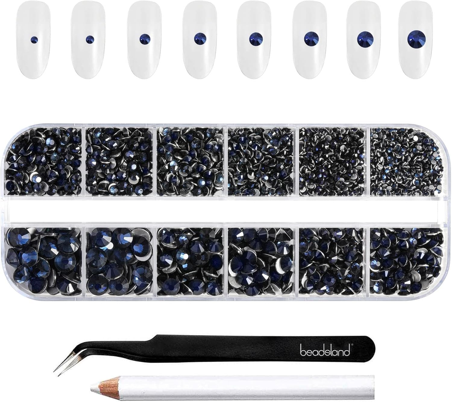 Beadsland 2500 ks Glas Nailart Strasssteine ​​​​Kristall Flatback Edelsteine ​​Runde, ​​Für Handwerk Gemischt 8 Größen SS4 ~ SS30 Mit Picking Pinzette Und Stift (Kristall Weiss)