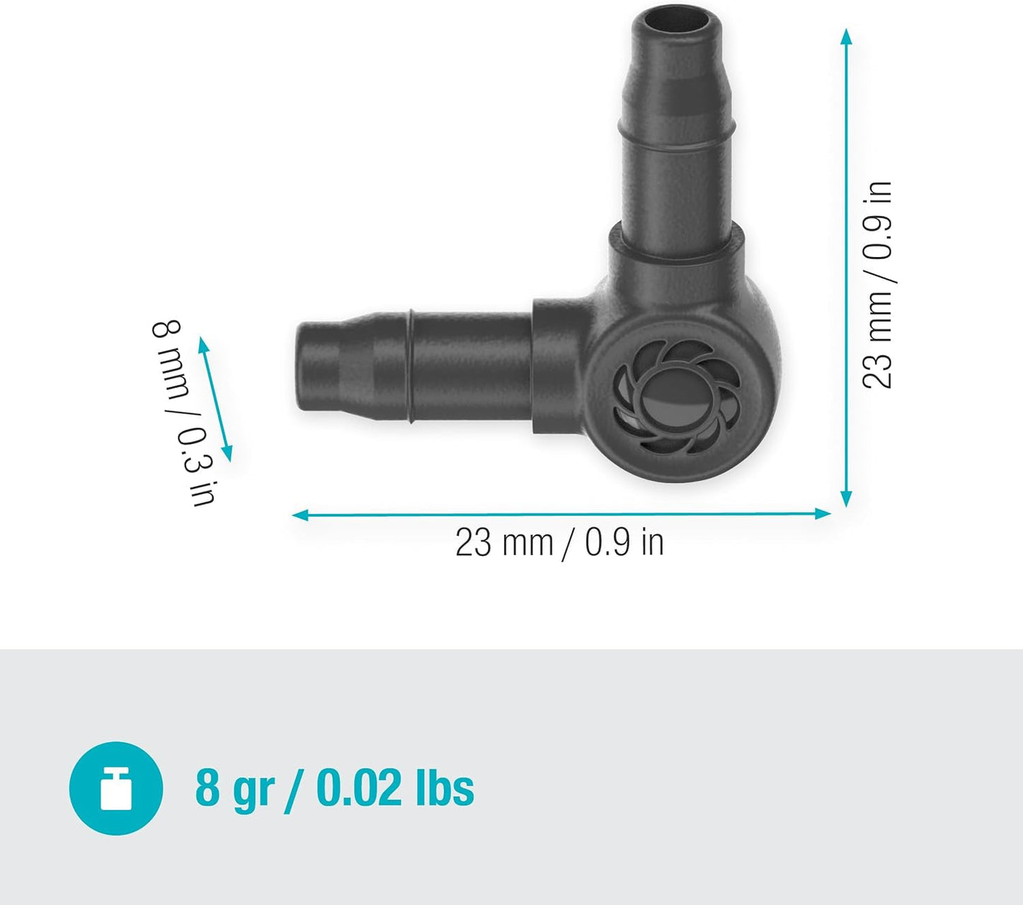 L-kus pro Gardena Micro-Drip 4,6 mm (3/16 palce): Pro změnu směru distribuce a odkapávacích vedení o 90 stupňů, instalace bez zauzlování, snadná a flexibilní technologie připojení (13212-20)