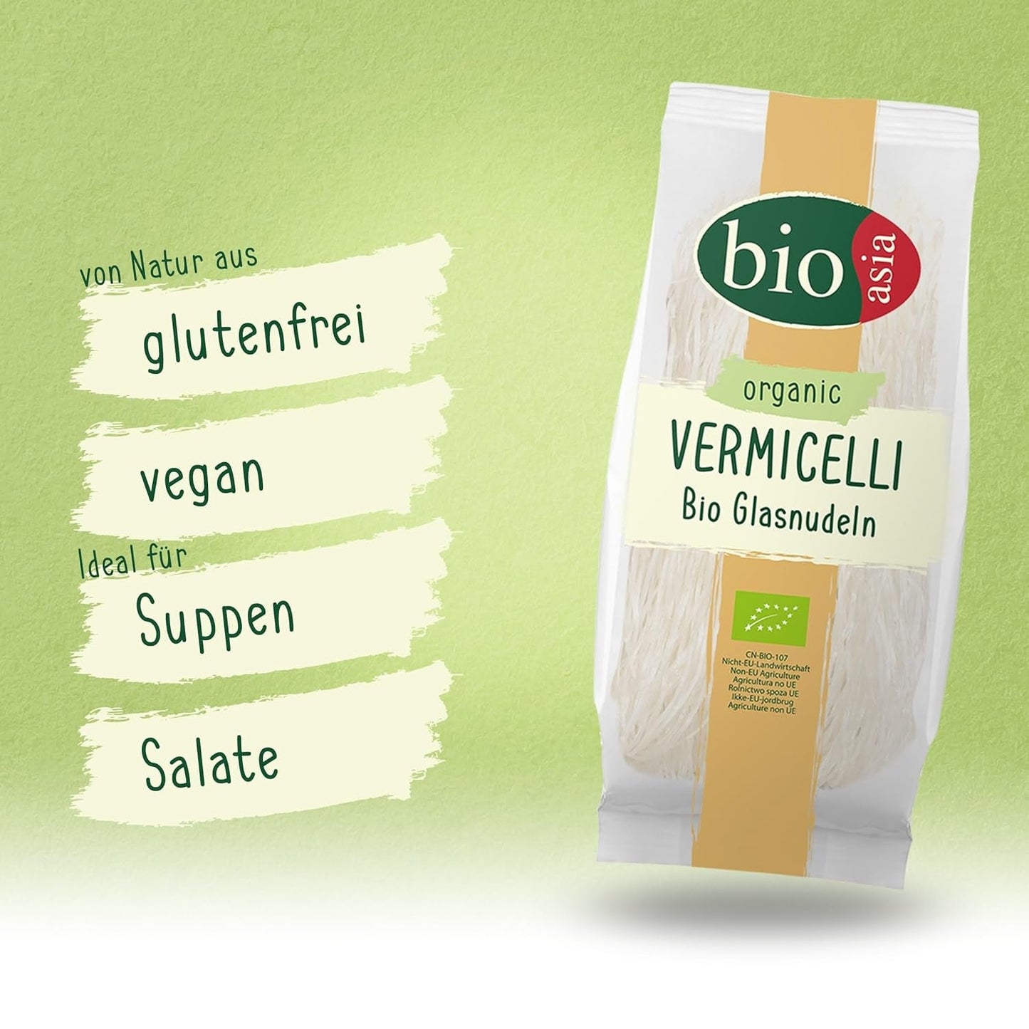 Bioasia organické skleněné nudle - bio hrachový škrob dlouhé skleněné nudle - přirozeně veganské a bez lepku - 1 x 100 g